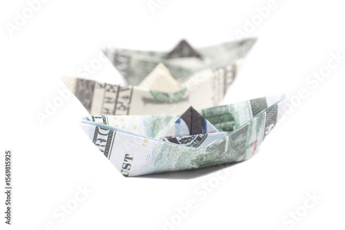 Money Origami boat with one hundred Dollar bills