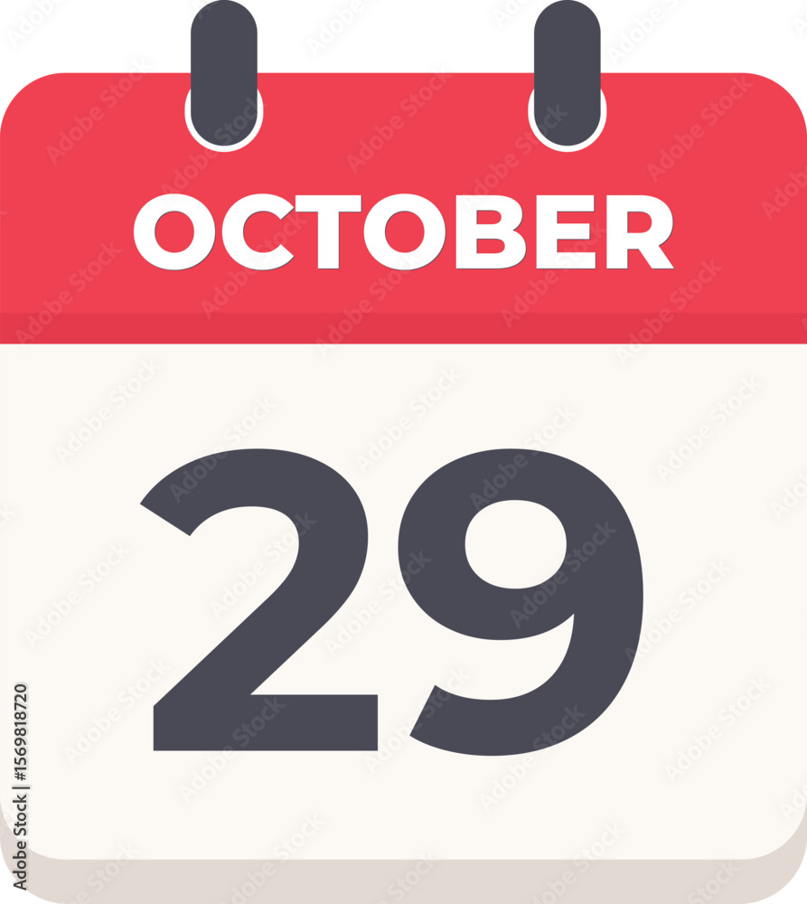 29 October Daily Calendar Icon in flat design style red and white 29 October Daily Calendar Icon in flat design style red and white