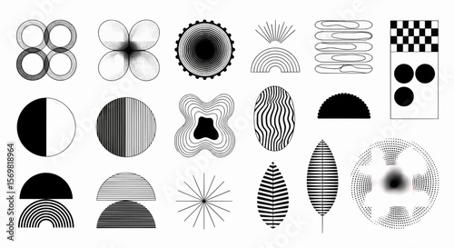 Abstract Black and White Geometric Shapes with Fine Stippling