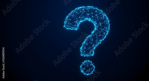 Glowing blue question mark formed by interconnected digital network lines
