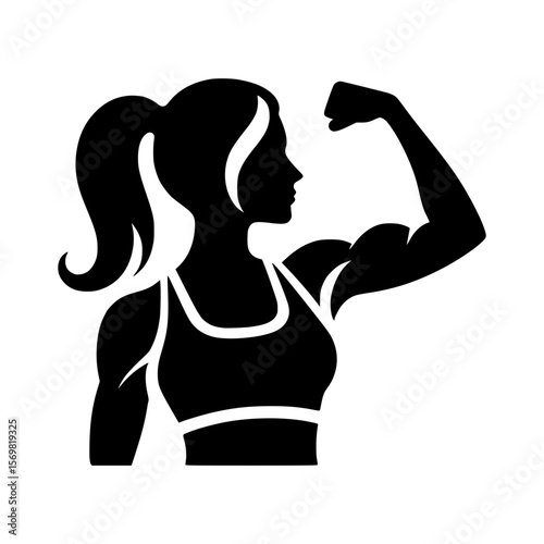Silhouette of a fit woman flexing her biceps, a symbol of strength and health. A silhouette captures the essence of female empowerment
