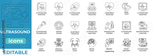 Clean ultrasound icons for medical, diagnostic, and health designs