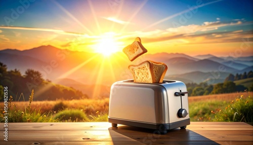 Toast Popping from Toaster at Sunrise Mountain View