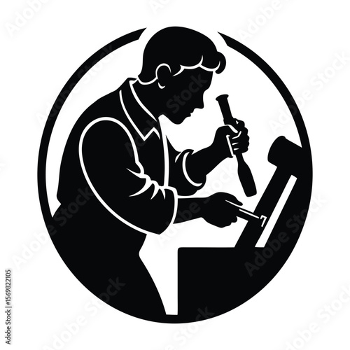 Woodworker with Chisel Silhouette Vector Design