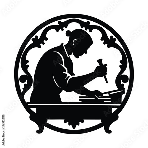 Woodworker with Chisel Silhouette Vector Design