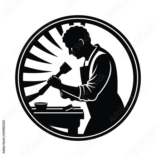 Woodworker with Chisel Silhouette Vector Design