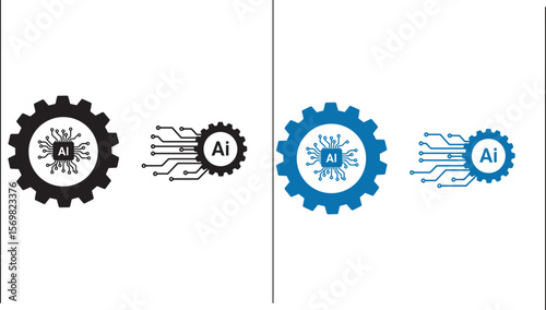 Gear with AI Circuit Silhouette Vector for Technology, Automation, and Machine Learning Design

