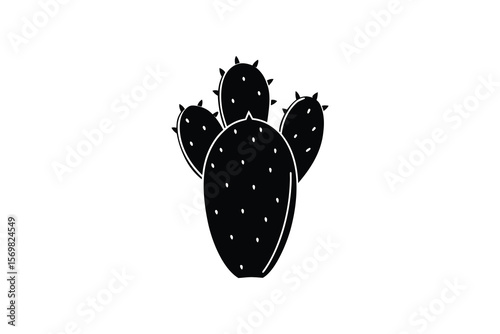Prickly Pear Cactus Black and White Silhouette