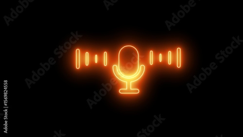  Glowing neon mic icon. microphone icon with neon voice recording and podcast mic microphone button icon