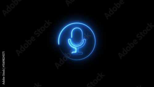 Neon line microphone icon .Voice recording podcast mic microphone button icon