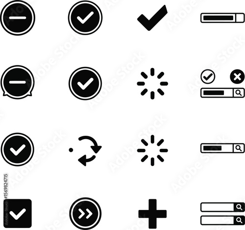 Collection of simple black and white icons representing common user interface actions and elements