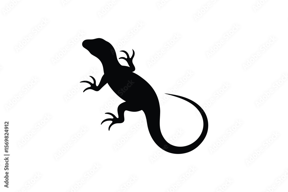 Fototapeta premium Lizard Silhouette on White Background with Curled Tail and Sharp Claws