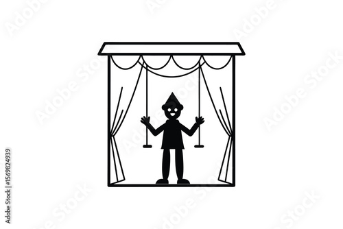 Puppet Show Silhouette with Stage and Curtains