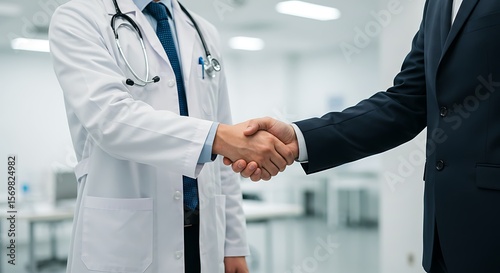 Doctor And Businessman Shaking Hands Hospital CloseUp
