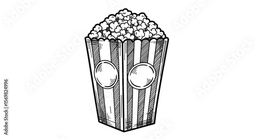 Popcorn box vintage sketch illustration - hand drawn doodle black outline vector on a white background
