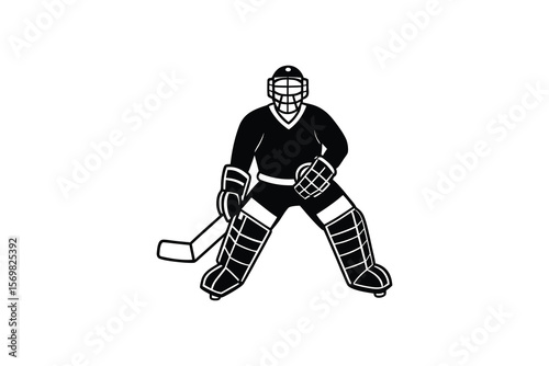 Hockey Goalie Ready to Defend in Silhouette Style