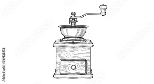 Retro coffee machine with portafilter vintage sketch illustration - hand drawn doodle black outline vector on a white background
