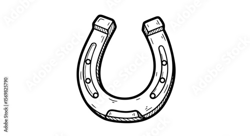 Horseshoe lucky charm - vintage sketch vector illustration - hand drawn doodle black outline vector on a white background
