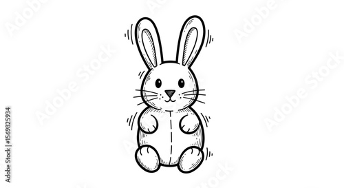 Toy rabbit with long ears vintage sketch vector illustration - hand drawn doodle black outline vector on a white background
