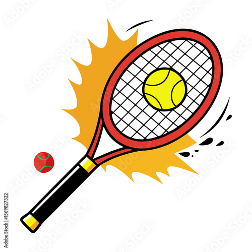 Dynamic tennis racket and ball collision icon with a clean white background