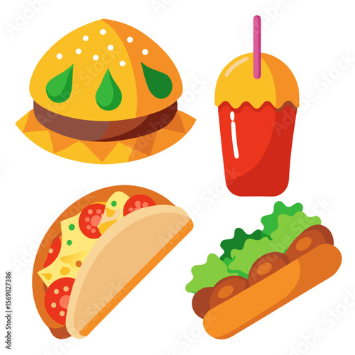 Collection of four popular global street food icons for culinary branding