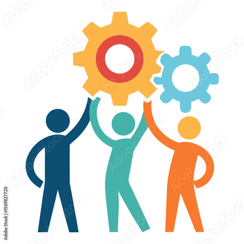 Three abstract human figures connected in a collaborative team synergy concept