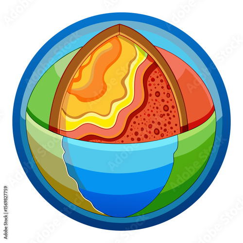 Colorful cross section illustration of earth s internal layers and structure