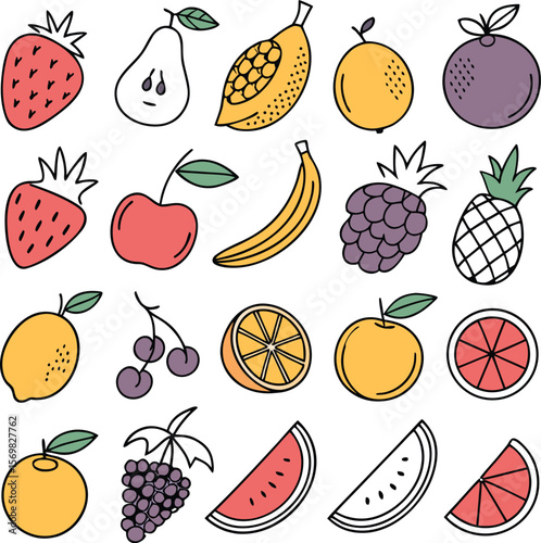 Vibrant assortment of fresh fruits in a colorful vector illustration