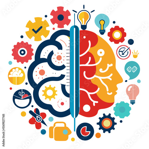Stylized illustration of the human brain highlighting left and right hemisphere differences