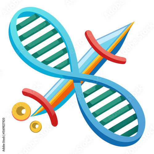 Stylized 3d like illustration of crispr gene editing technology in action