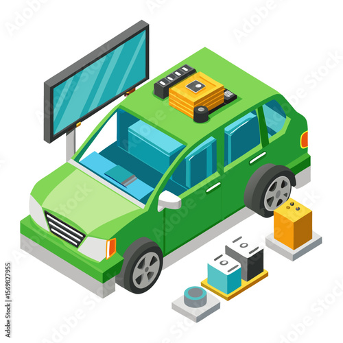 Detailed isometric cutaway view of an electric car s internal components