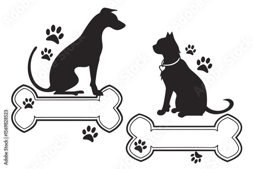 Pet Name Frame Silhouettes — Customizable Dog & Cat Shapes with Space for Names, Tags & Paw Icons for Personalized Signs