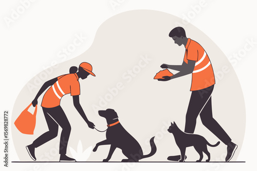 Animal Rescue Volunteer Silhouettes — Hand Holding Paw, Shelter Walks, Pet Handover for Nonprofit Campaigns & Awareness Brands
