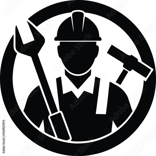 Construction worker tools vector silhouette  