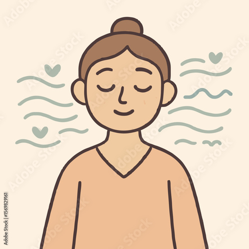 Woman Practicing Deep Breathing Meditation Illustration