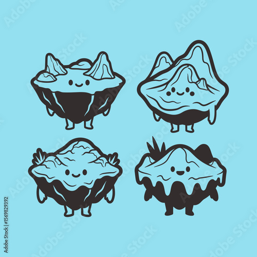 Collection of Cute Cartoon Mountain Characters with Smiling Faces and Unique Designs