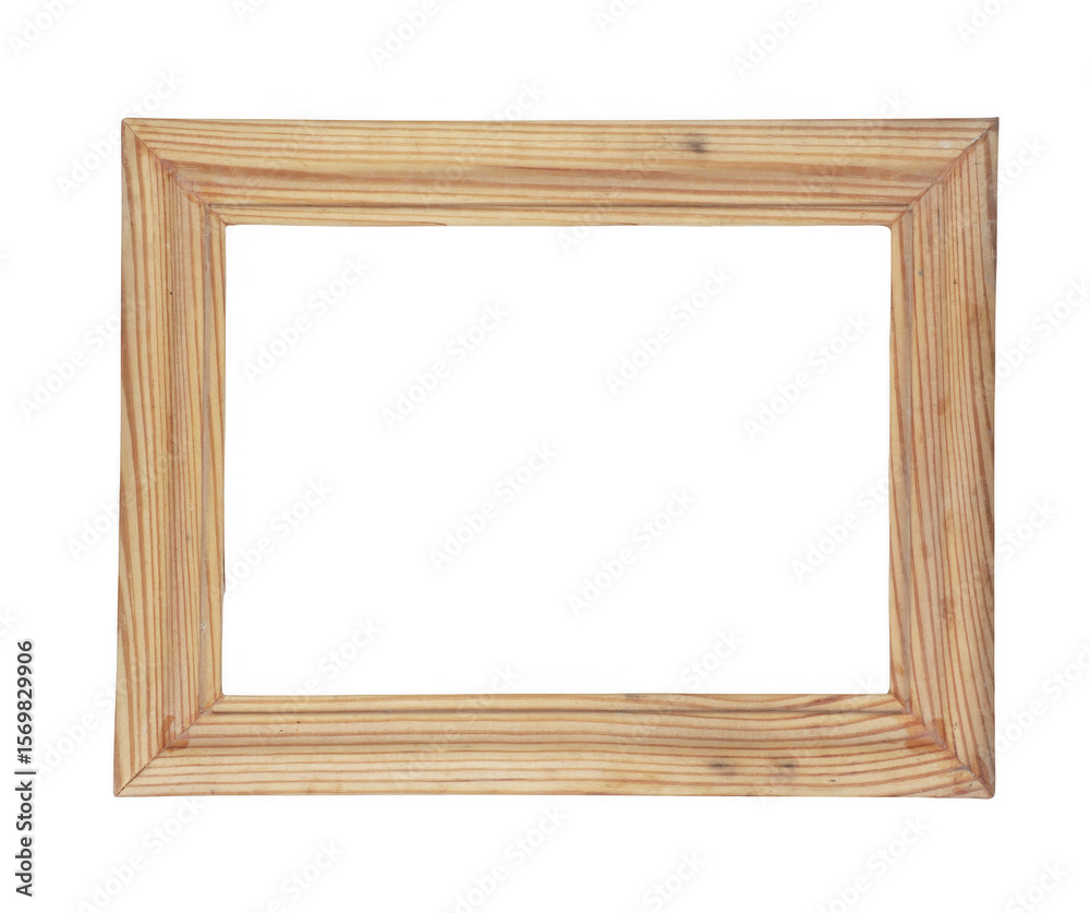 Empty wooden frame with natural texture on transparent background