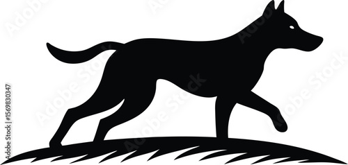 Dog running through field vector silhouette  
