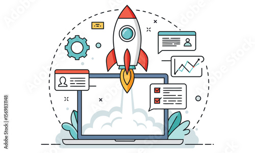 Space rocket launch vector illustration: a symbol of business and technology travel