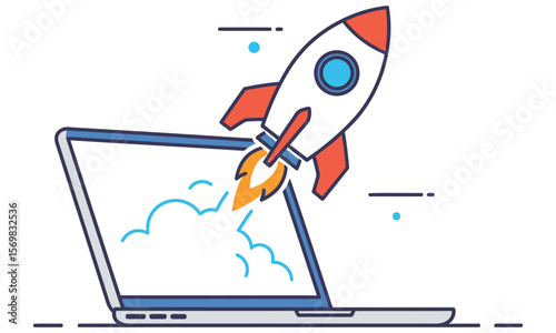 3D vector illustration of a space rocket launch, ideal for aviation and travel technology designs against the sky
