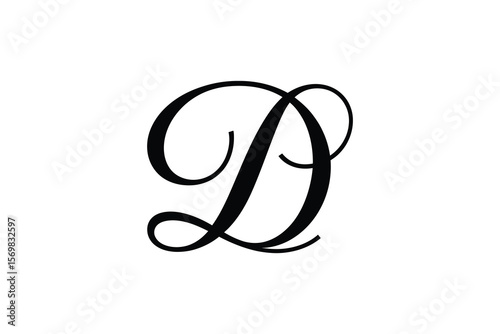 Close up of a stylized letter d in black ink on a white background