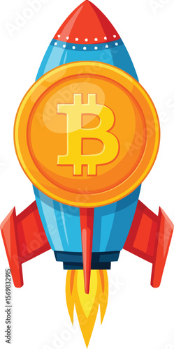 Bitcoin rocket, symbolizing cryptocurrency growth and innovation.