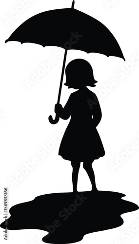 Girl with umbrella in puddle vector silhouette  