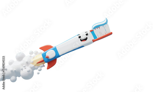 Toothbrush with Toothpaste on White Background in Close-up View