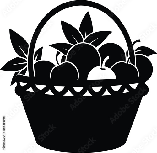 Harvest basket with fruits vector silhouette  