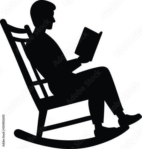 Man reading book in rocking chair vector silhouette  