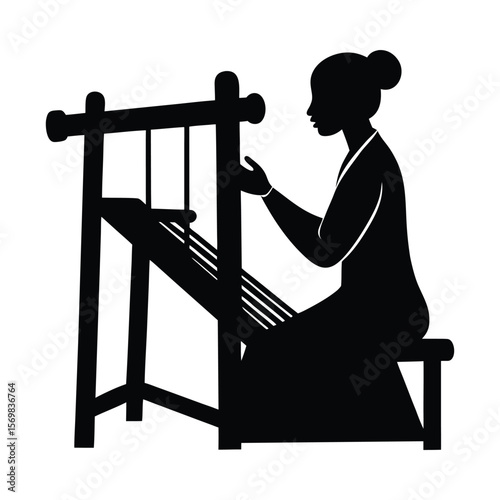 Textile Weaving on Loom Silhouette Vector Illustration