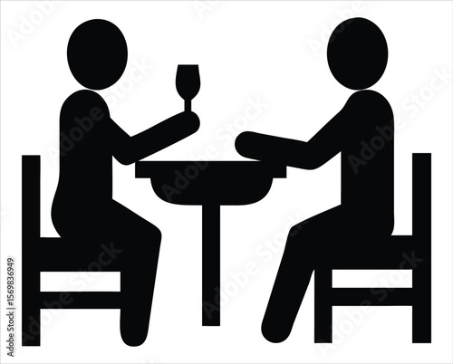 Two silhouetted people sit at a table, with one person holding a wine glass, symbolizing dining, socializing, and enjoying a meal together.