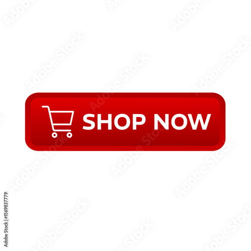 shop now – red rectangular 3D button – vector illustration