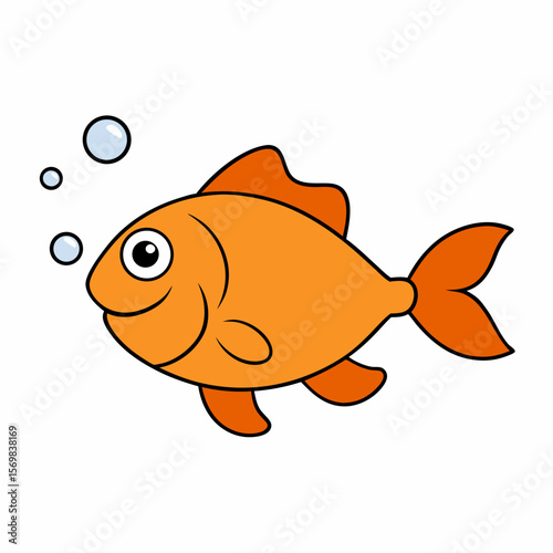 Orange Fish Swimming with Bubbles and Joyful Grin